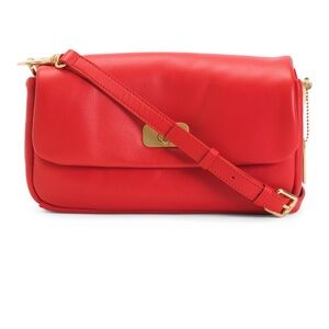Moncrief London Small Grain Italian Leather Shoulder Pillow Bag, Lipstick Red